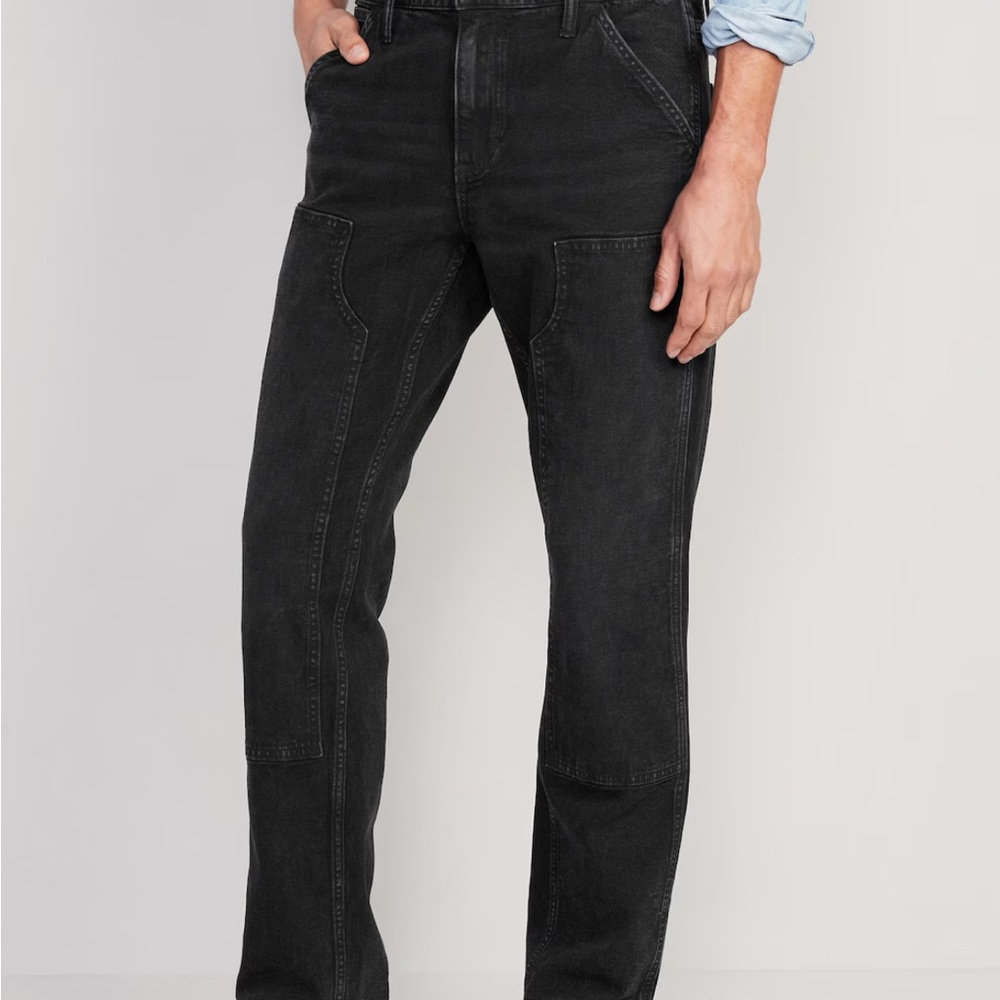Old Navy Men's 90’s Straight Built-In Flex Workwear Carpenter Jeans -Black Rinse